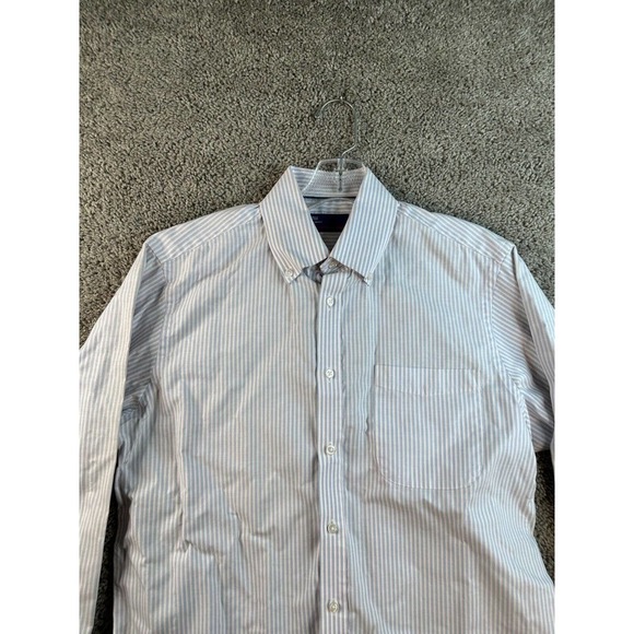 Mark & Spencer Button Up Shirt Mens Medium 15 1/2 Blue White Striped FLAW - Picture 3 of 14